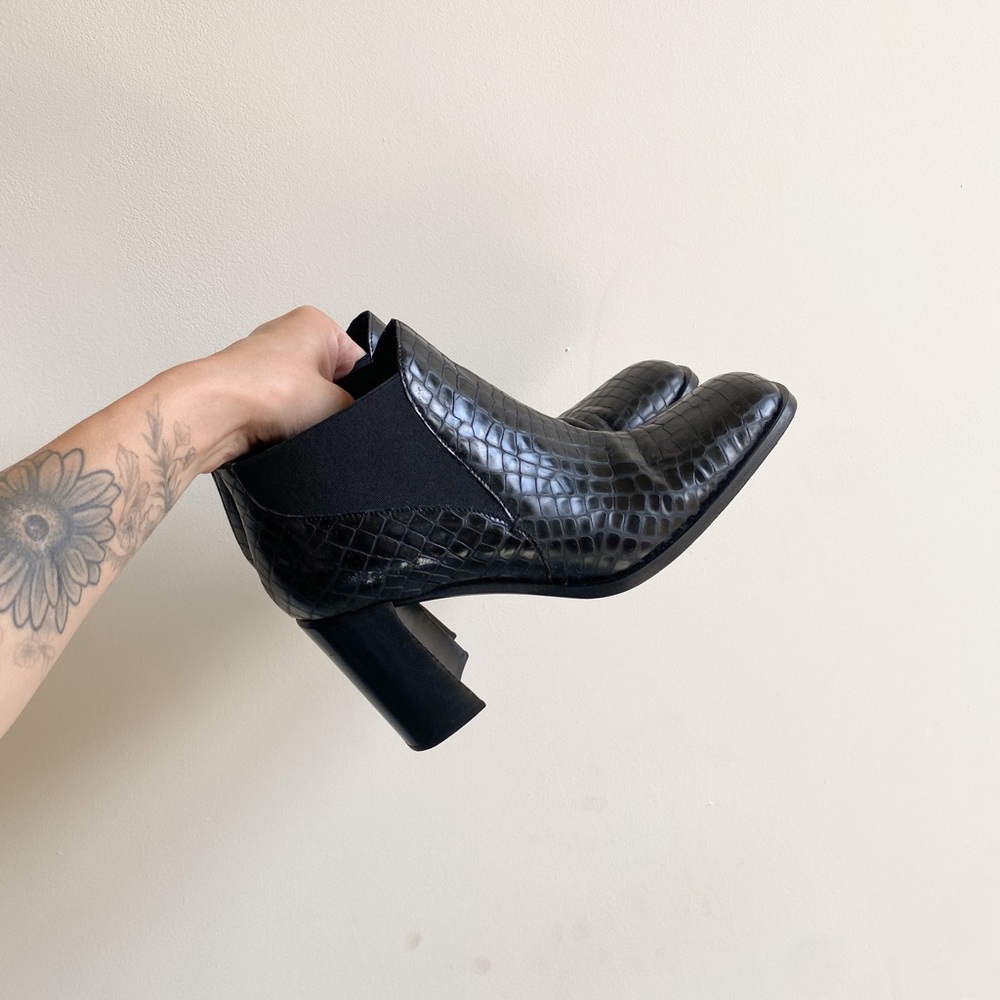 Via Spiga Black Croc Leather Ankle Boots